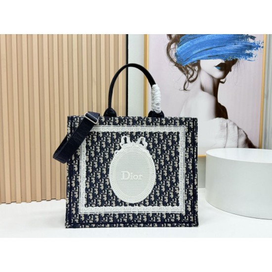 Replica Dior Book Tote Bag Small/Medium/Large with Oblique Embroidery and Shoulder Strap Black Clone Knockoff