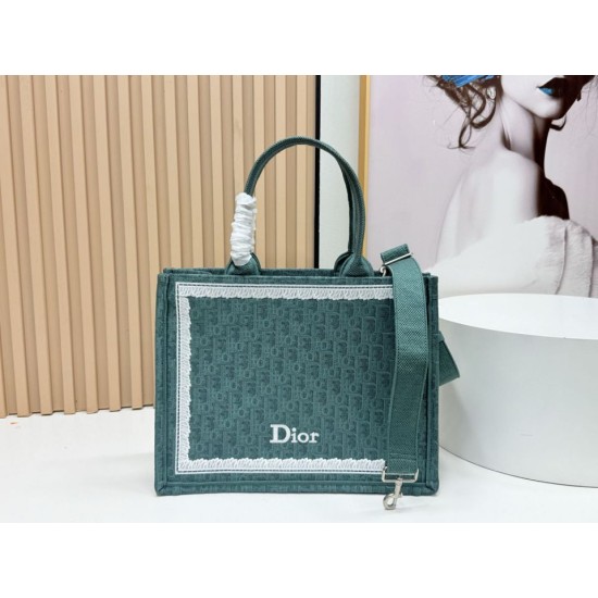 Replica Dior Book Tote Bag Small/Medium/Large with Oblique Embroidery and Shoulder Strap Green Clone Knockoff