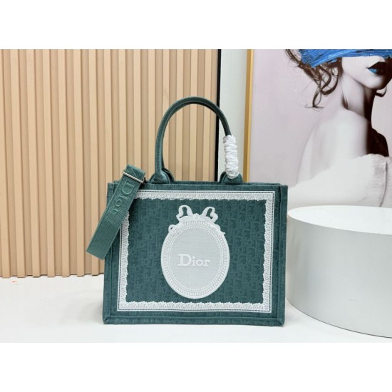 Replica Dior Book Tote Bag Small/Medium/Large with Oblique Embroidery and Shoulder Strap Green Clone Knockoff