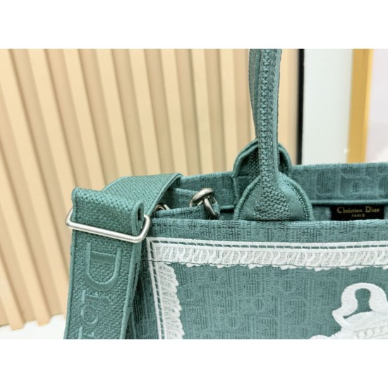 Replica Dior Book Tote Bag Small/Medium/Large with Oblique Embroidery and Shoulder Strap Green Clone Knockoff
