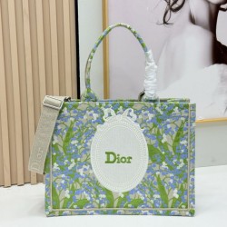 Replica Dior Book Tote Bag Small/Medium/Large with Lily of the Valley Pattern Green Clone Knockoff