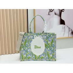 Replica Dior Book Tote Bag Small/Medium/Large with Lily of the Valley Pattern Green Clone Knockoff