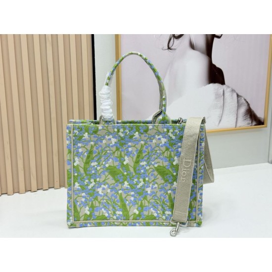 Replica Dior Book Tote Bag Small/Medium/Large with Lily of the Valley Pattern Green Clone Knockoff