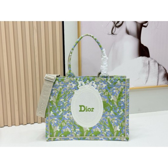Replica Dior Book Tote Bag Small/Medium/Large with Lily of the Valley Pattern Green Clone Knockoff