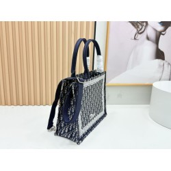 Replica Dior Book Tote Bag with Embroidery and White Lace Frame Black Clone Knockoff