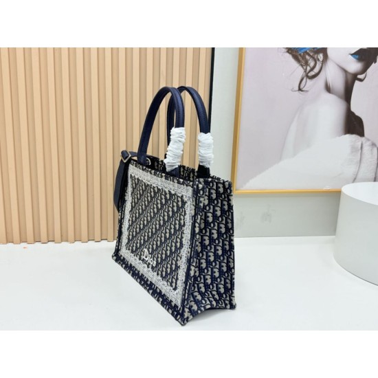 Replica Dior Book Tote Bag with Embroidery and White Lace Frame Black Clone Knockoff