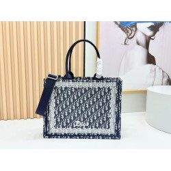 Replica Dior Book Tote Bag with Embroidery and White Lace Frame Black Clone Knockoff
