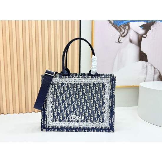 Replica Dior Book Tote Bag with Embroidery and White Lace Frame Black Clone Knockoff