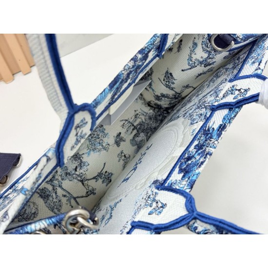 Replica Dior Book Tote Bag Small/Medium/Large with Toile de Jouy Embroidery Blue/White Clone Knockoff