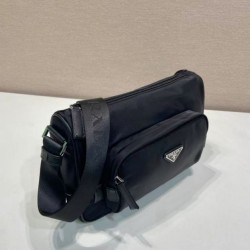 Premium Replica Prada Men's Nylon/Saffiano Crossbody Bag 2VH192 Black Fake Clone AAAAA Replica Prada Men's Nylon/Saffiano Crossbody Bag 2VH192 Black Fake