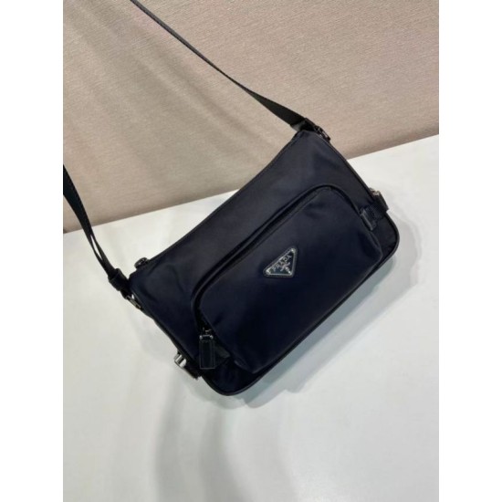 AAAAA Replica Prada Men's Nylon/Saffiano Crossbody Bag 2VH192 Black Fake