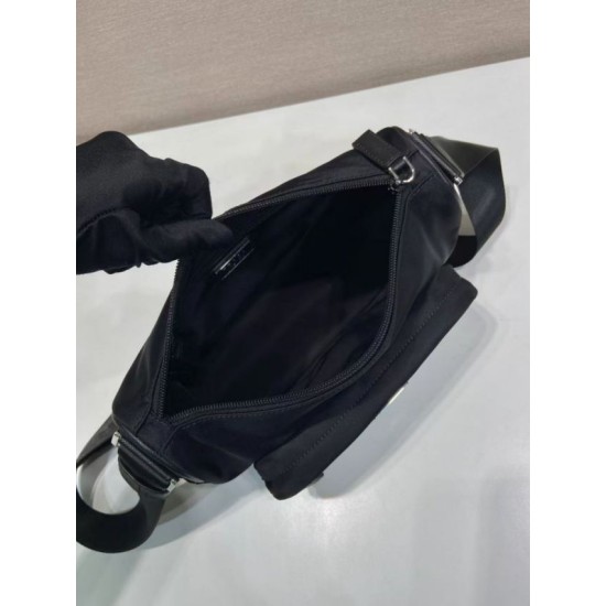 AAAAA Replica Prada Men's Nylon/Saffiano Crossbody Bag 2VH192 Black Fake