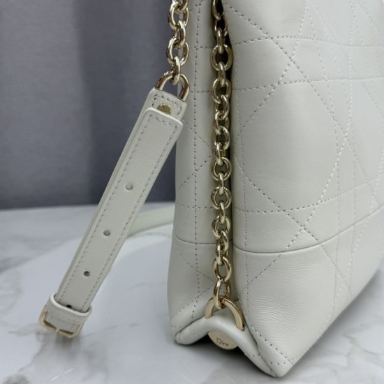 AAAAA Replica Dior Trianon Bag with Flat Macrocannage Chain White Fake