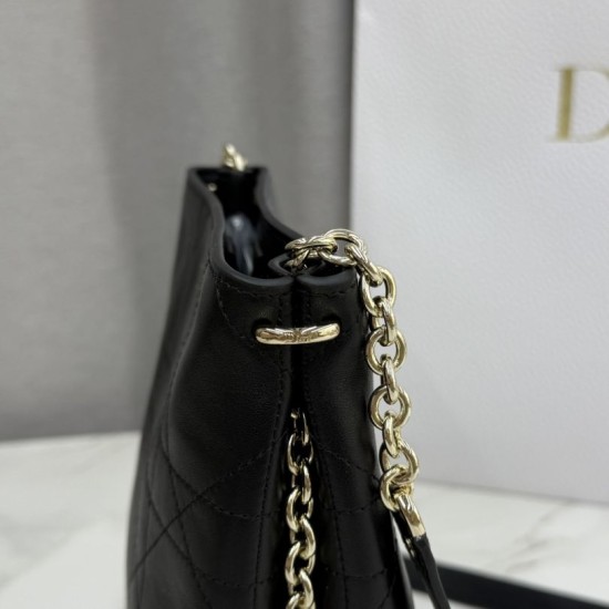 AAAAA Replica Dior Trianon Bag with Flat Macrocannage Chain Black Fake