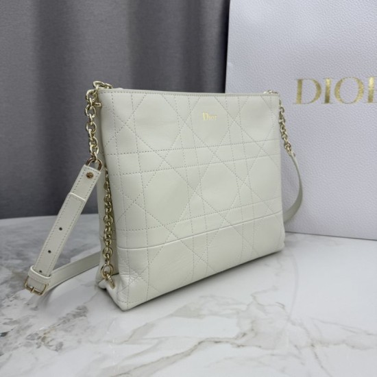 AAAAA Replica Dior Trianon Bags with Flat Macrocannage Chain White Fake