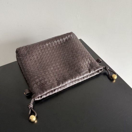 AAAAA Replica Bottega Veneta Intrecciato Drawstring Bags Coffee Fake