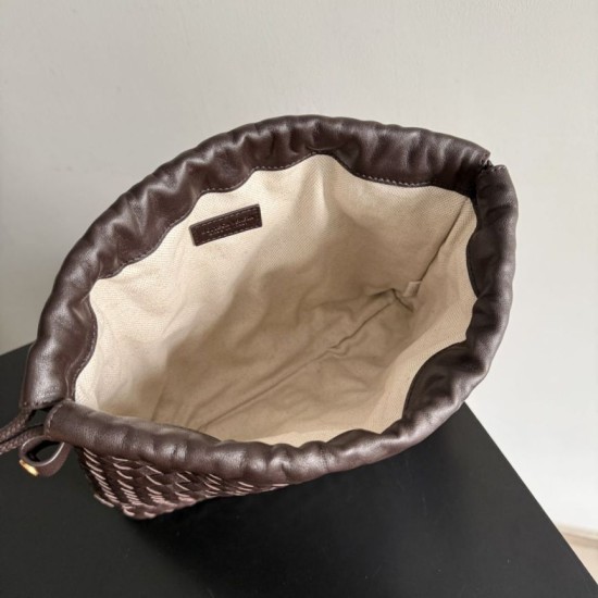 AAAAA Replica Bottega Veneta Intrecciato Drawstring Bags Coffee Fake