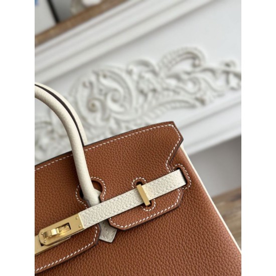 Premium Replica Hermès Birkin Bag 25cm/30cm Two-Tone Togo Brown/White Fake Clone AAAAA Replica Hermès Birkin Bag 25cm/30cm Two-Tone Togo Brown/White Fake