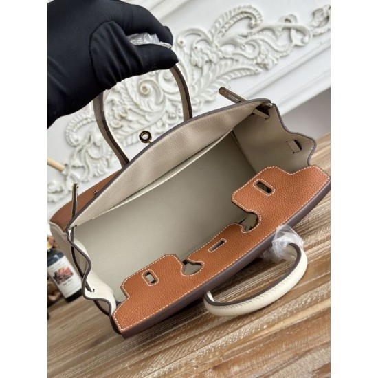Premium Replica Hermès Birkin Bag 25cm/30cm Two-Tone Togo Brown/White Fake Clone AAAAA Replica Hermès Birkin Bag 25cm/30cm Two-Tone Togo Brown/White Fake
