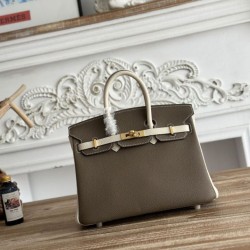 AAAAA Replica Hermès Birkin Bag 25cm/30cm Two-Tone Togo Etoupe/White Fake