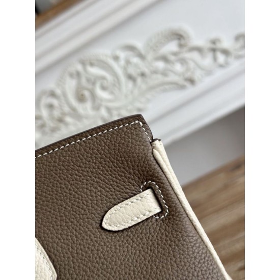 AAAAA Replica Hermès Birkin Bag 25cm/30cm Two-Tone Togo Etoupe/White Fake