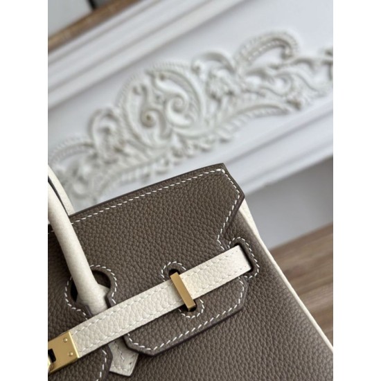 AAAAA Replica Hermès Birkin Bag 25cm/30cm Two-Tone Togo Etoupe/White Fake