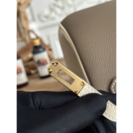 AAAAA Replica Hermès Birkin Bag 25cm/30cm Two-Tone Togo Etoupe/White Fake