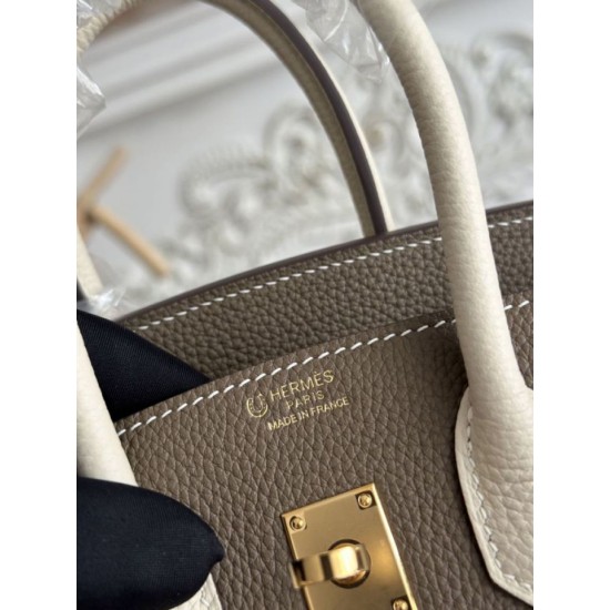 AAAAA Replica Hermès Birkin Bag 25cm/30cm Two-Tone Togo Etoupe/White Fake