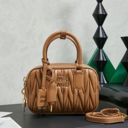AAAAA Replica Miu Miu Arcadie Quilted Nappa Tote Bag 5BB123 Brown Fake