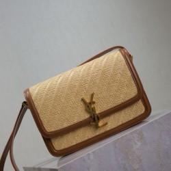 AAAAA Replica YSL Saint Laurent Solferino Medium Bag 23cm Natural Brick Red Raffia Fake