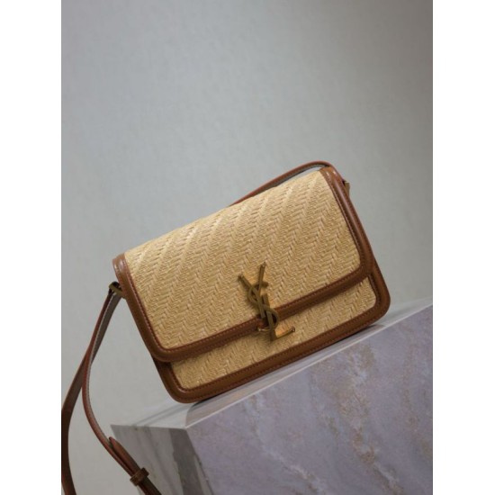 AAAAA Replica YSL Saint Laurent Solferino Medium Bag 23cm Natural Brick Red Raffia Fake