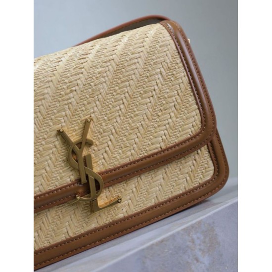 AAAAA Replica YSL Saint Laurent Solferino Medium Bag 23cm Natural Brick Red Raffia Fake