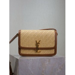 AAAAA Replica YSL Saint Laurent Solferino Medium Bag 23cm Natural Brick Red Raffia Fake
