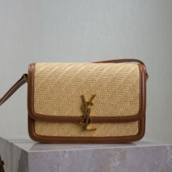 AAAAA Replica YSL Saint Laurent Solferino Medium Bag 23cm Natural Brick Red Raffia Fake