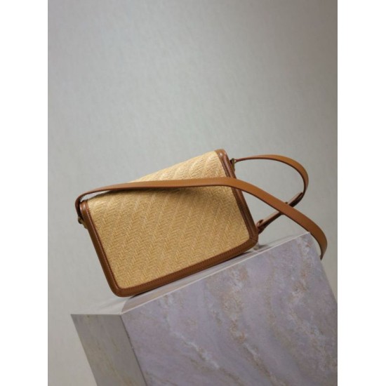AAAAA Replica YSL Saint Laurent Solferino Medium Bag 23cm Natural Brick Red Raffia Fake