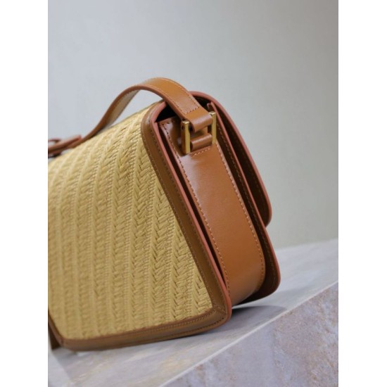AAAAA Replica YSL Saint Laurent Solferino Medium Bag 23cm Natural Brick Red Raffia Fake