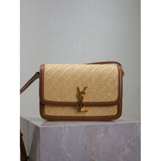 AAAAA Replica YSL Saint Laurent Solferino Medium Bag 23cm Natural Brick Red Raffia Fake