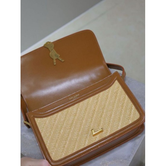 AAAAA Replica YSL Saint Laurent Solferino Medium Bag 23cm Natural Brick Red Raffia Fake