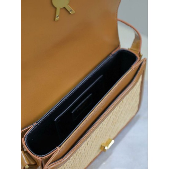 AAAAA Replica YSL Saint Laurent Solferino Medium Bag 23cm Natural Brick Red Raffia Fake