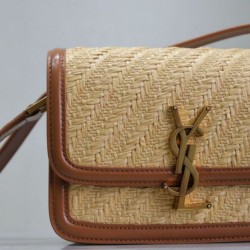 AAAAA Replica YSL Saint Laurent Solferino Raffia Shoulder Bag 19cm Fake