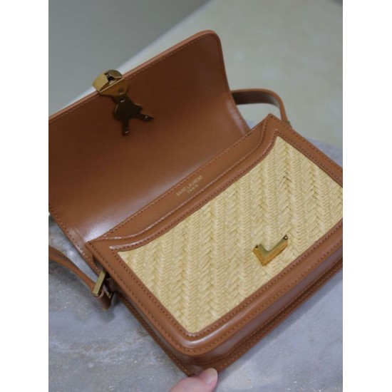 Premium Replica YSL Saint Laurent Solferino Raffia Shoulder Bag 19cm Fake Clone AAAAA Replica YSL Saint Laurent Solferino Raffia Shoulder Bag 19cm Fake