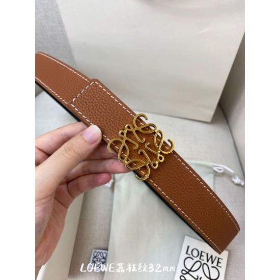 Premium Replica Loewe Anagram Reversible Belt 32mm Brown/Blue Knockoff