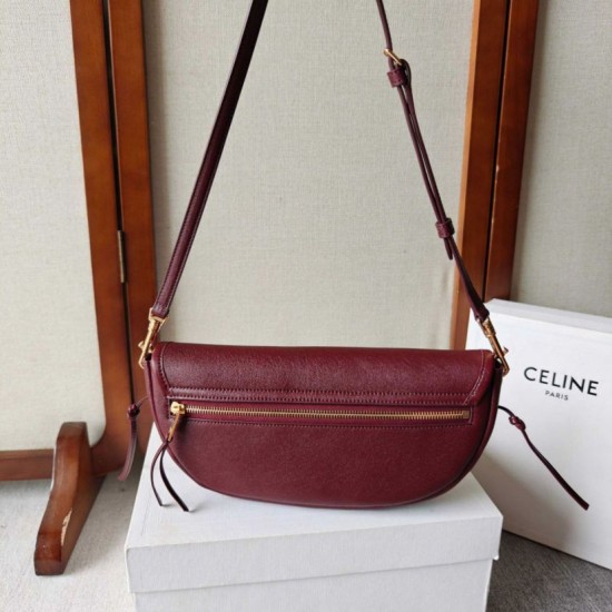 Premium Replica Celine Halfmoon Small Soft Triomphe Bag Burgundy Knockoff