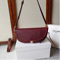 Premium Replica Celine Halfmoon Small Soft Triomphe Bag Burgundy Knockoff