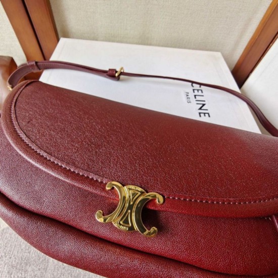 Premium Replica Celine Halfmoon Small Soft Triomphe Bag Burgundy Knockoff