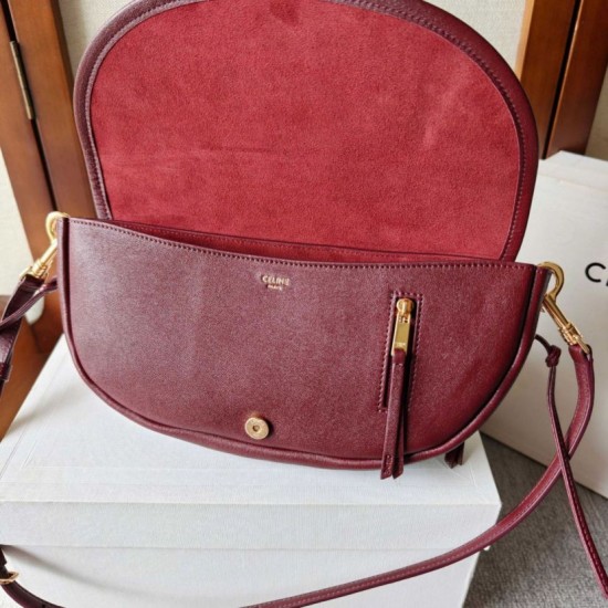 Premium Replica Celine Halfmoon Small Soft Triomphe Bag Burgundy Knockoff