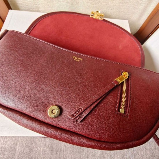 Premium Replica Celine Halfmoon Small Soft Triomphe Bag Burgundy Knockoff