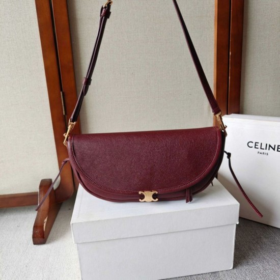 Premium Replica Celine Halfmoon Small Soft Triomphe Bag Burgundy Knockoff