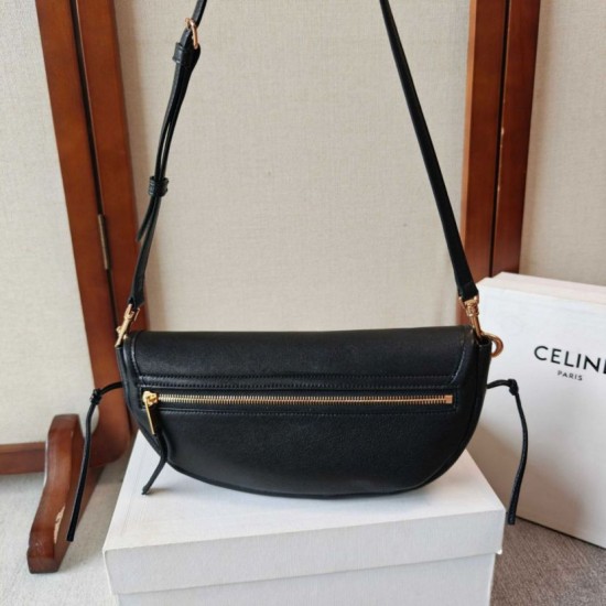 AAAAA Fake Celine Halfmoon Small Soft Triomphe Bag Black Replica Cheap Premium Replica Celine Halfmoon Small Soft Triomphe Bag Black Knockoff