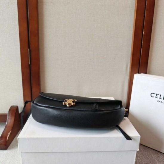 AAAAA Fake Celine Halfmoon Small Soft Triomphe Bag Black Replica Cheap Premium Replica Celine Halfmoon Small Soft Triomphe Bag Black Knockoff